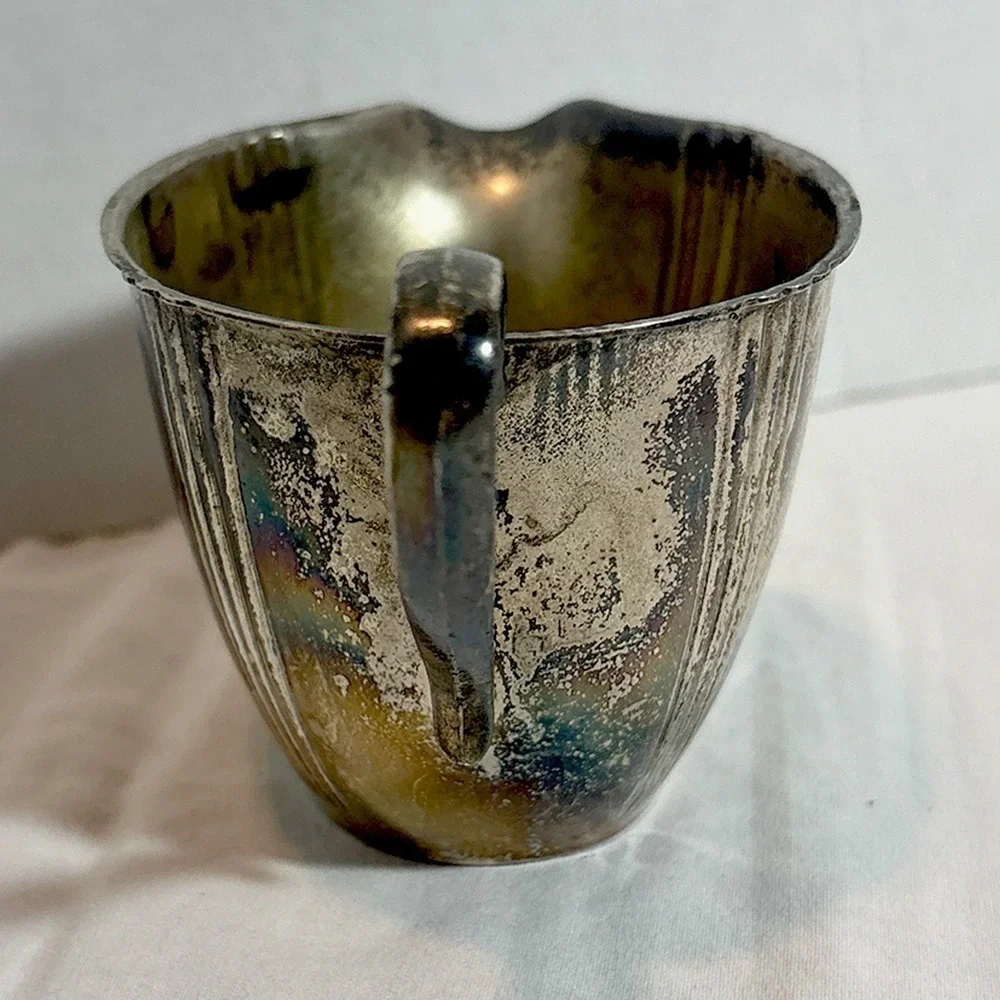 VTG Antique Wm Rogers 2460 Silver Plate Creamer Pitcher Art Deco Ribbed Patina